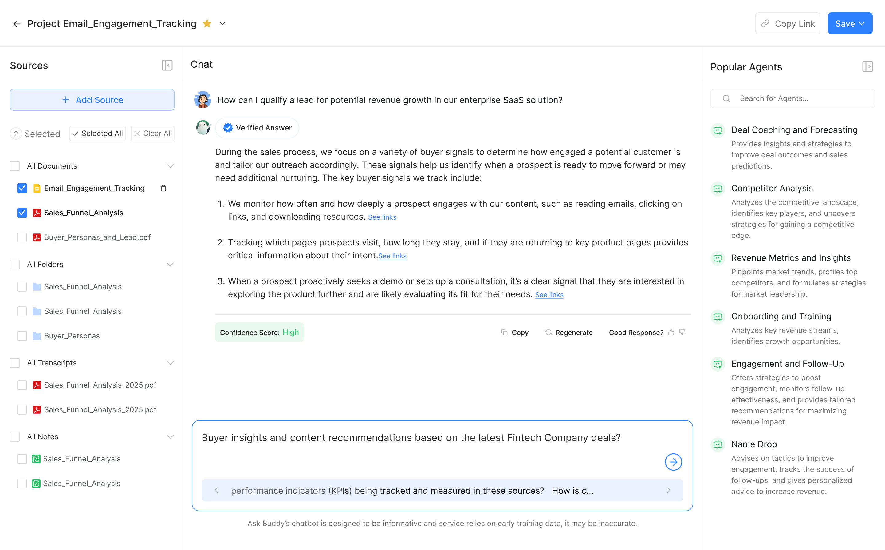 Ask Buddy sources screen